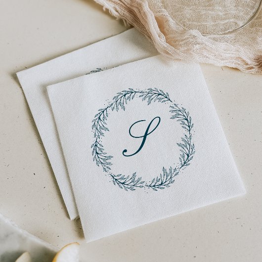Monogram Aquamarin Blue Wreath Classic Script Wedd Serviette