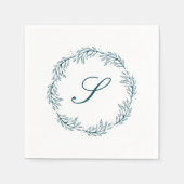 Monogram Aquamarin Blue Wreath Classic Script Wedd Serviette (Vorderseite)