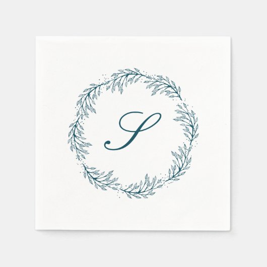 Monogram Aquamarin Blue Wreath Classic Script Wedd Serviette (Vorderseite)
