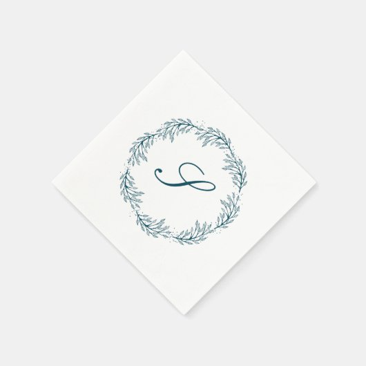 Monogram Aquamarin Blue Wreath Classic Script Wedd Serviette (Ecke)
