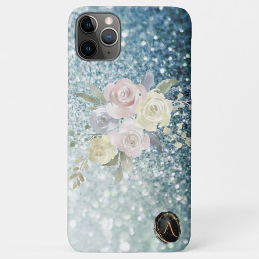 *~* Monogram AQUAMARIN Floral Ombre Glitzer Case-Mate iPhone Hülle (Rückseite)