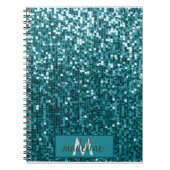 Monogram Aquamarin Glitzer Sequel Funkelnd Noteboo Notizblock (Vorderseite)