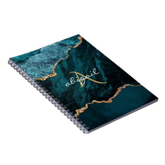 Monogram Aquamarin Gold Agate Geode Notizblock (Rechte Seite)