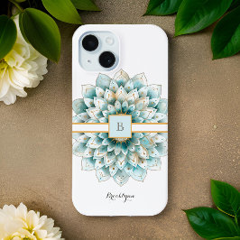 Monogram Aquamarin Gold Blume Mandala Case-Mate iPhone Hülle
