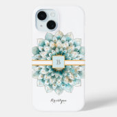 Monogram Aquamarin Gold Blume Mandala Case-Mate iPhone Hülle (Rückseite)