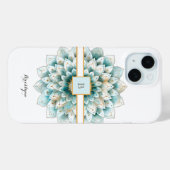 Monogram Aquamarin Gold Blume Mandala Case-Mate iPhone Hülle (Rückseite (Horizontal))