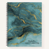 Monogram Aquamarin Gold Marble Agate Artist Sketch Notizblock (Vorderseite)