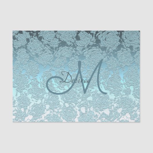 Monogram Aquamarin Green Elegant Art Floral Muster Seidenpapier (Vorderseite)