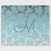 Monogram Aquamarin Green Girly Elegante Blumenmust Geschenkpapier (Flach)