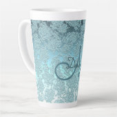 Monogram Aquamarin Green Girly Elegante Milchtasse (Linke Ecke)