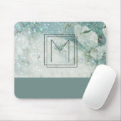 Monogram Aquamarin Green Marble Glitzer Monogram Mousepad (Mit Mouse)