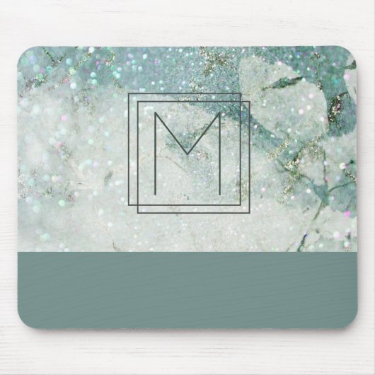 Monogram Aquamarin Green Marble Glitzer Monogram Mousepad (Vorne)