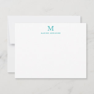 Monogram Aquamarin Green Simple Classic Formal Ele Mitteilungskarte