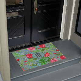 Monogram Aquamarin Paris Aquarellfarben Blume Door Fußmatte