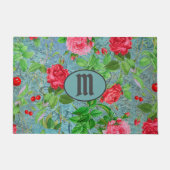Monogram Aquamarin Paris Aquarellfarben Blume Door Fußmatte (Vorderseite)