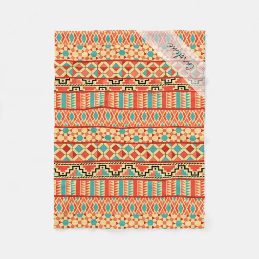 Monogram Aquamarin Pink Abstrakt Tribal Print Patt Fleecedecke (Vorderseite)