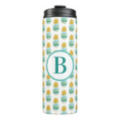 Monogram Aquamarin und Gold Glitzer Ananas Thermosbecher (Vorderseite)
