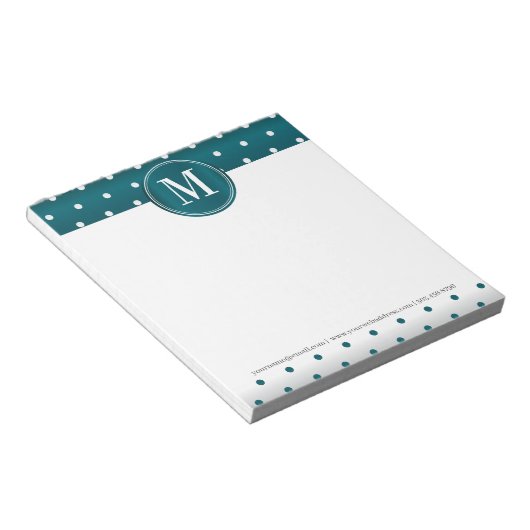 Monogram Aquamarin und White Polka Dots Notepad Notizblock (angewinkelt)