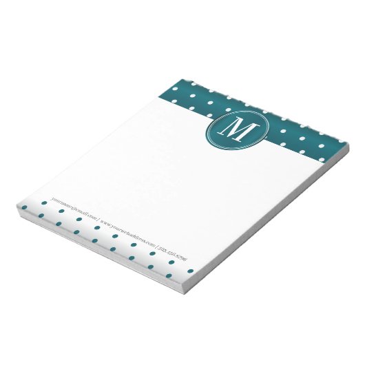 Monogram Aquamarin und White Polka Dots Notepad Notizblock (Rotiert)