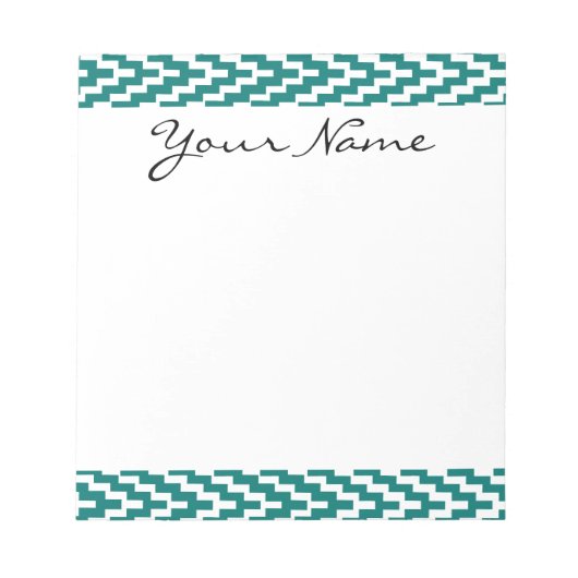 Monogram Aquamarin White Ikat Zickzack Zig Zag Mus Notizblock (Vorderseite)