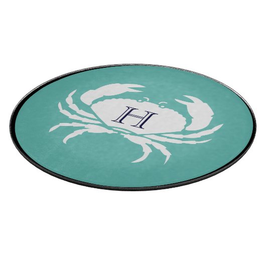 Monogram Aquamarin White Navy Blue Crab Nautic Cut Schneidebrett (Ecke)