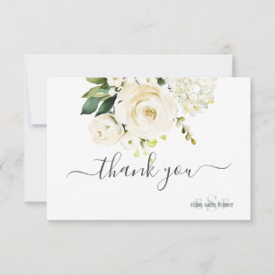 Monogram Aquarell Alabaster Rose Hydrangea Dankeskarte