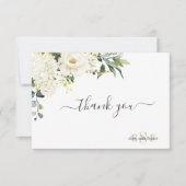 Monogram Aquarell Alabaster Rose Hydrangea Dankeskarte (Vorderseite)