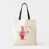 Monogram Aquarell Blume Rose Gold Alphabet F Tragetasche (Rückseite)