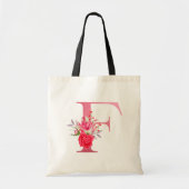 Monogram Aquarell Blume Rose Gold Alphabet F Tragetasche (Vorne)