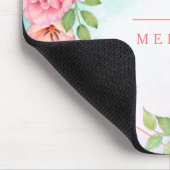 Monogram Aquarell Blumengrün Pink Geometric Mousepad (Ecke)
