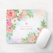 Monogram Aquarell Blumengrün Pink Geometric Mousepad (Mit Mouse)