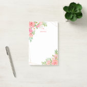Monogram Aquarell Blumengrün Pink Geometric Post-it Klebezettel (Büro)