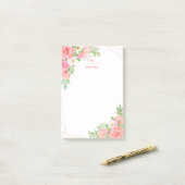 Monogram Aquarell Blumengrün Pink Geometric Post-it Klebezettel (Auf Schreibtisch)