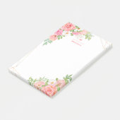 Monogram Aquarell Blumengrün Pink Geometric Post-it Klebezettel (angewinkelt)