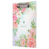 Monogram Aquarell Blumengrün Rosa Rose Klemmbrett (Links)