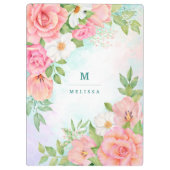 Monogram Aquarell Blumengrün Rosa Rose Klemmbrett (Rückseite)
