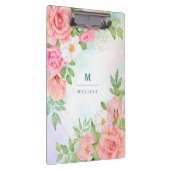 Monogram Aquarell Blumengrün Rosa Rose Klemmbrett (Rechts)