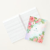 Monogram Aquarell Blumengrün Rosa Rose Notizblock (Innenseite)