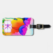 Monogram Aquarell Floral Custom Pink Poppies Gepäckanhänger (Vorderseite horizontal)