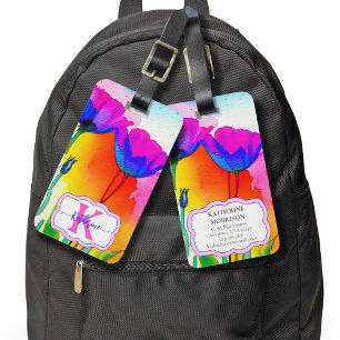 Monogram Aquarell Floral Custom Pink Poppies Gepäckanhänger