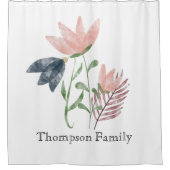 Monogram Aquarell floral Pink White Blue Duschvorhang (Vorderseite)