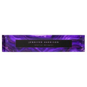 Monogram Aquarell Galaxy Geode Dark Lila Agate Namensplakette
