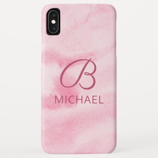 Monogram Aquarell Pink Personalisierter Name Case-Mate iPhone Hülle (Rückseite)