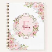 Monogram-Aquarell-Rosa-Rosen-Blumen-Skizzenbuch Notizblock (Vorderseite)