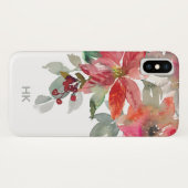 Monogram Aquarell Rote Poinsettia Blume Chic Case-Mate iPhone Hülle (Rückseite (Horizontal))