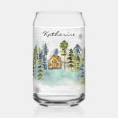 Monogram-Aquarell-Rustikale Wald-Berghütte Dosenglas (Vorderseite)