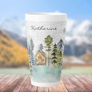 Monogram-Aquarell-Rustikale-Wald-Berghütte Milchtasse