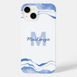 Monogram Aquarellfarben Agare Abstrakt Blue Case-Mate iPhone 14 Hülle