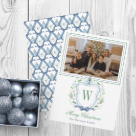 Monogram, Aquarellfarben Chinoiserie Jar Wappen Fo Feiertagskarte