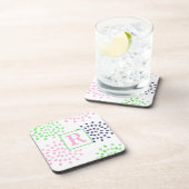 Monogram, Aquarellfarben Rosa Navy Green Blume Getränkeuntersetzer (Rechte Seite)